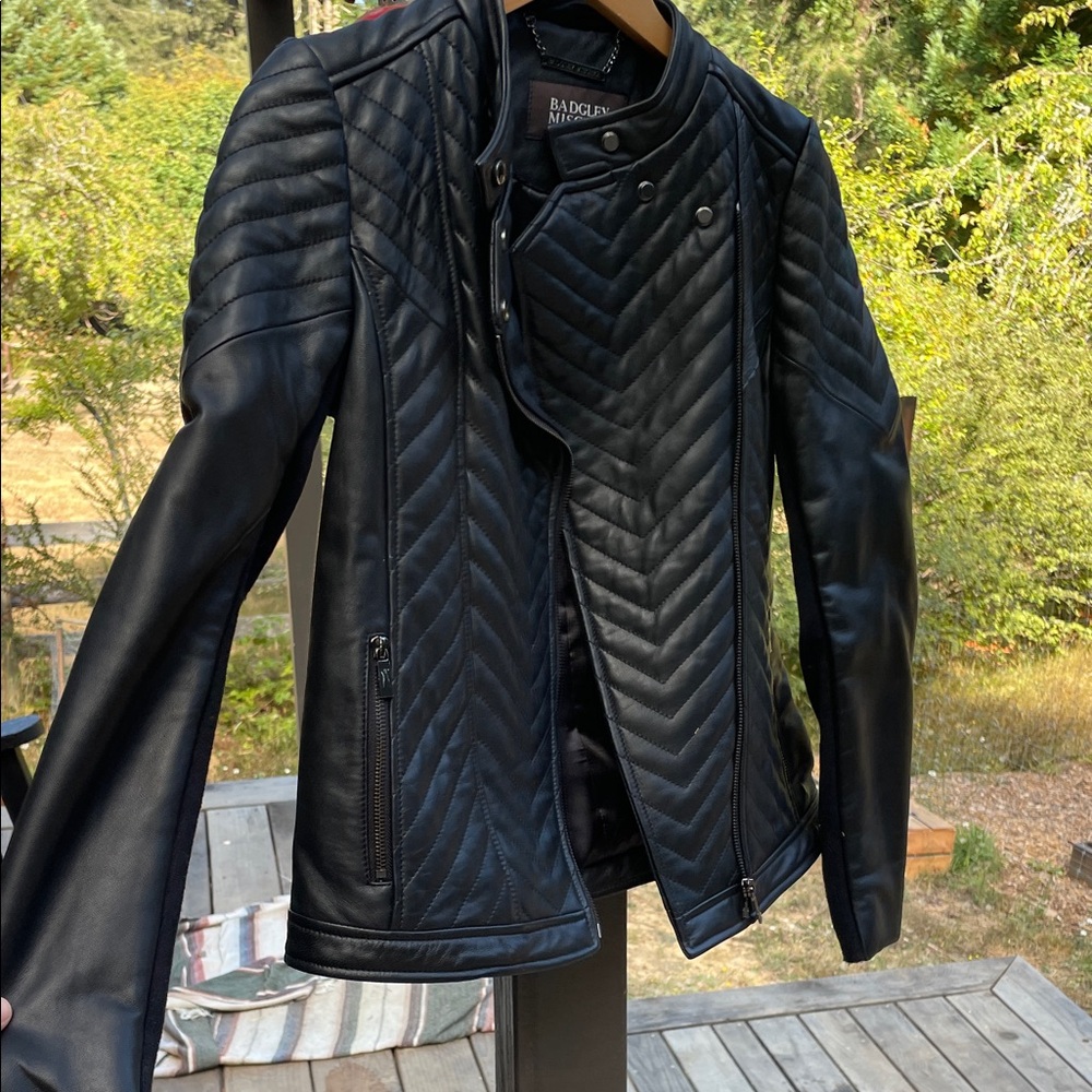 Badgley Mischka Black Chevron Quilted leather Jacket